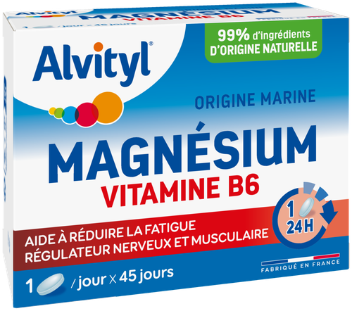 Image Alvityl - Magnésium + Vitamine B6  - Origine marine - Aide à réduire la fatigue - Dès 12 ans - 45 comprimés